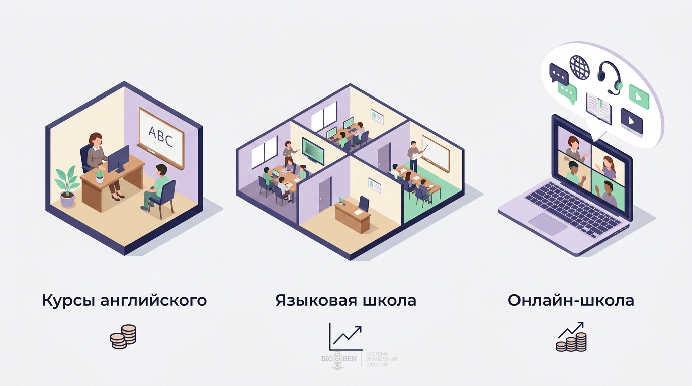 Три формата запуска: курсы английского, языковая школа, онлайн-школа — сравнение масштаба