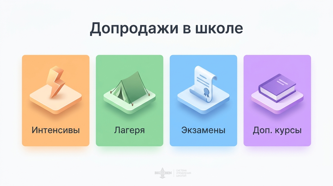 Допродажи в языковой школе: интенсивы, лагеря, экзамены