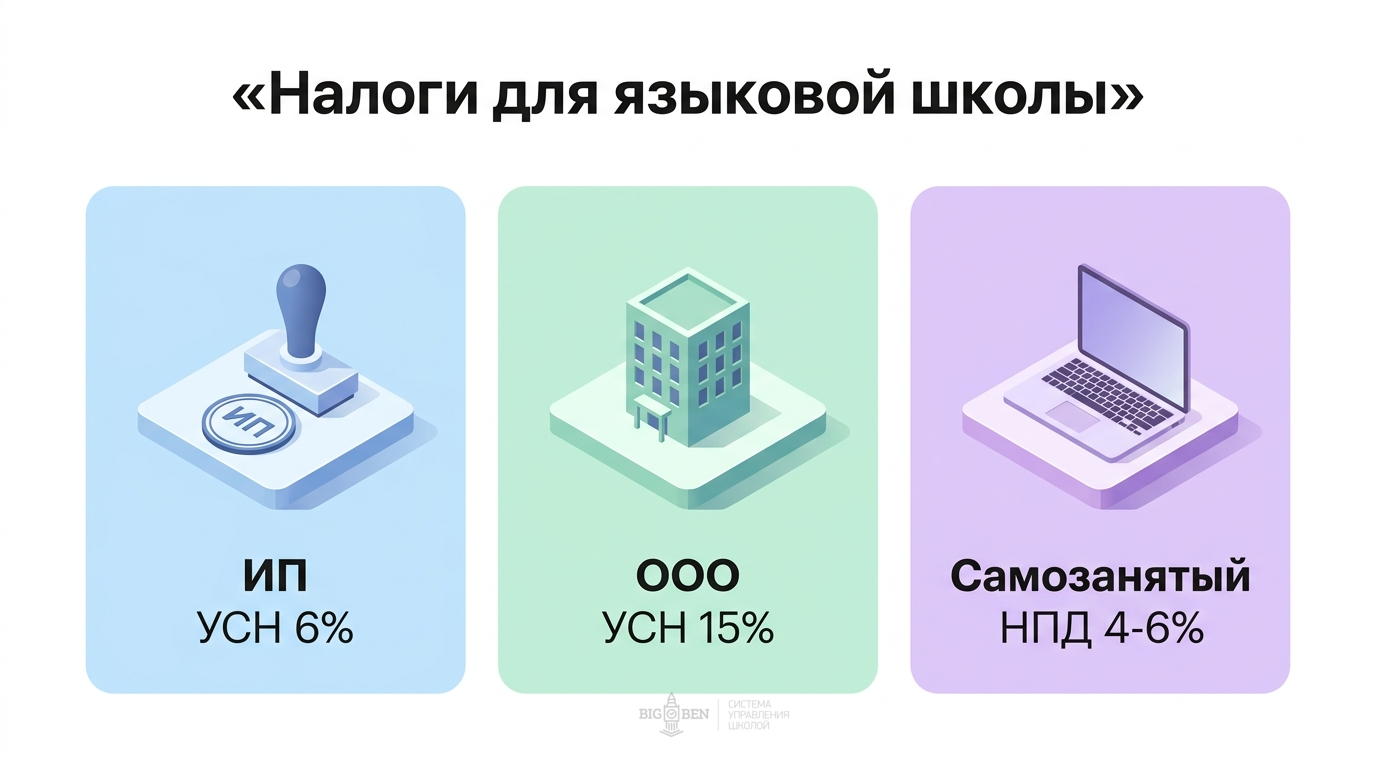 Налоги для языковой школы: ИП, ООО, самозанятый