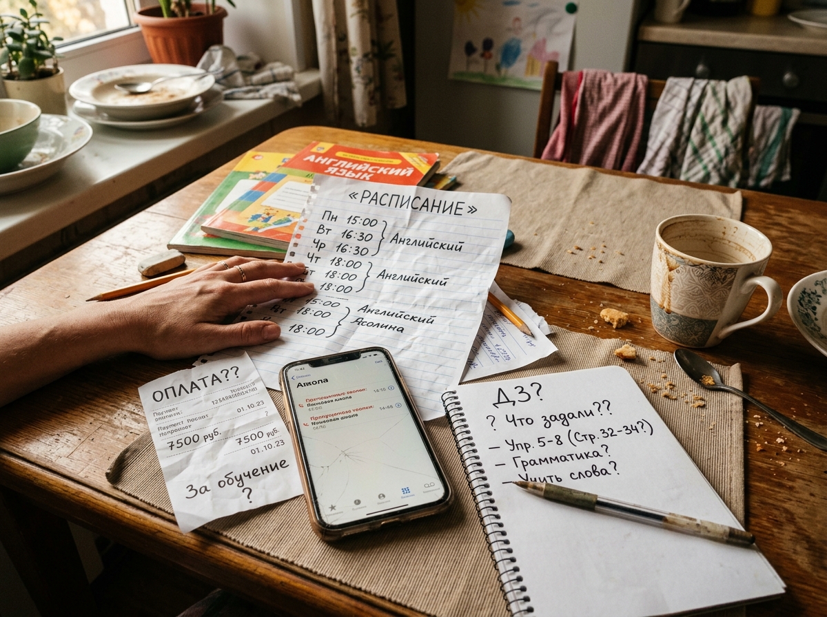 Телефон с пропущенными, стикеры с расписанием