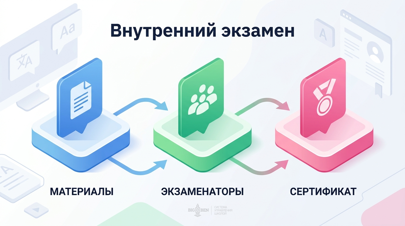 Организация внутреннего кембриджского экзамена: подготовка материалов, приглашение экзаменаторов, выдача сертификата