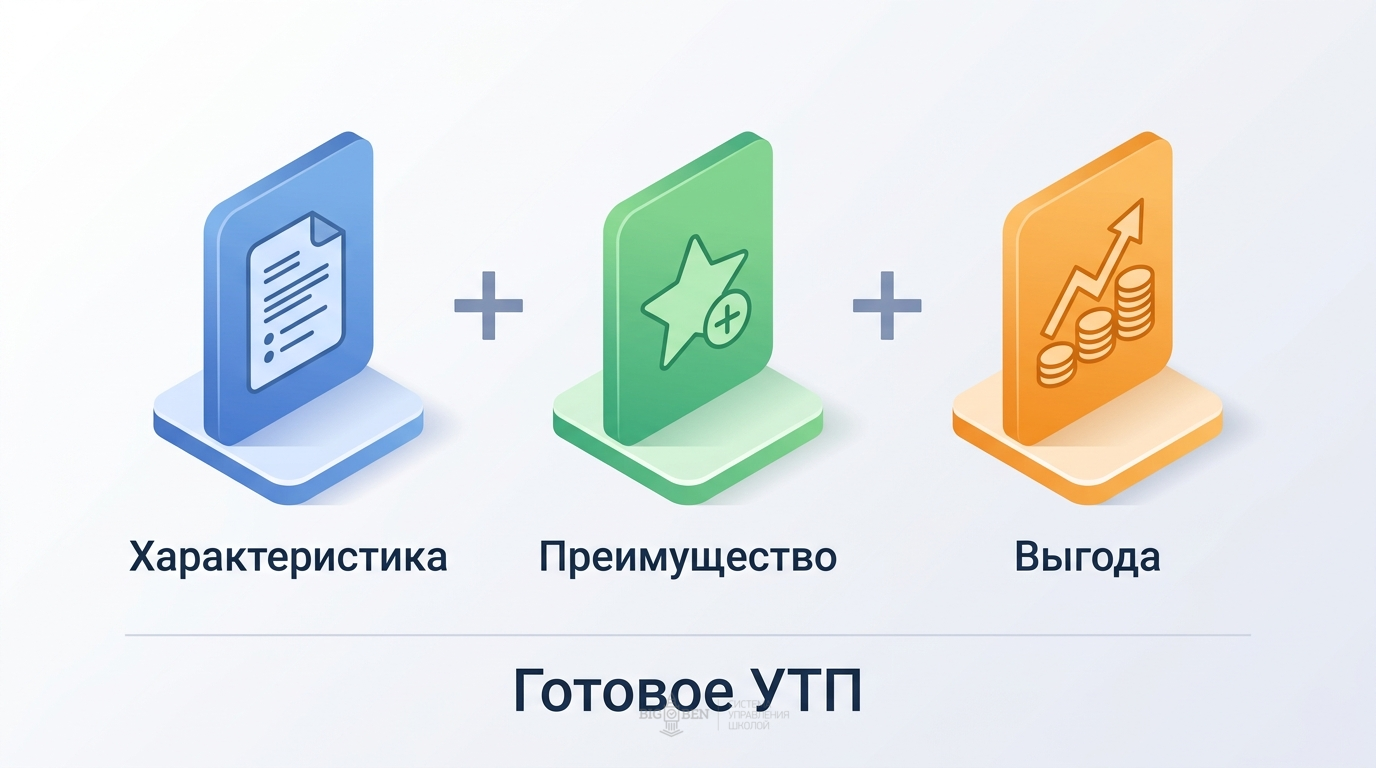 Формула УТП: характеристика + преимущество + выгода