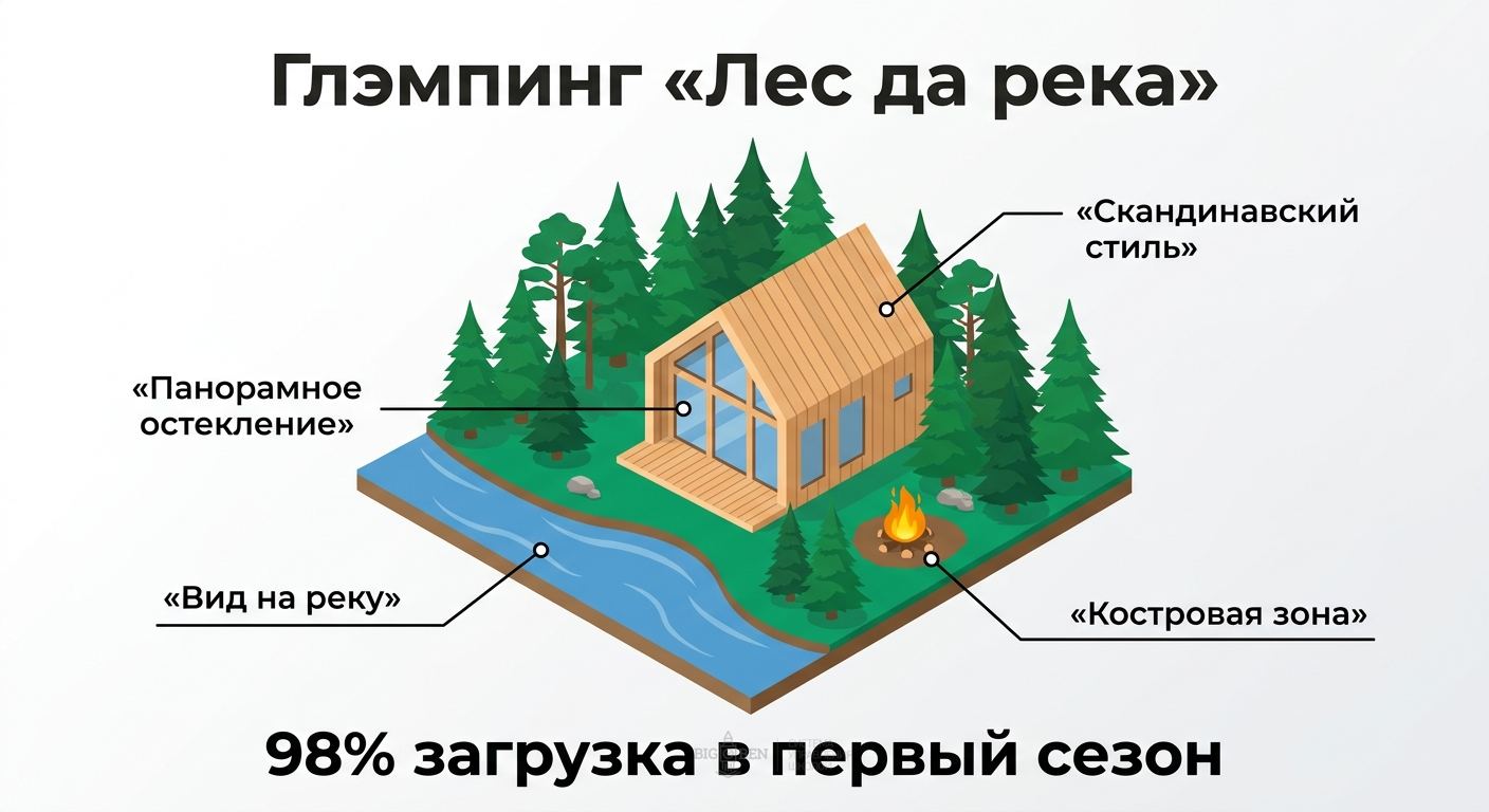 Глэмпинг «Лес да река» — скандинавские домики с панорамным остеклением на берегу реки