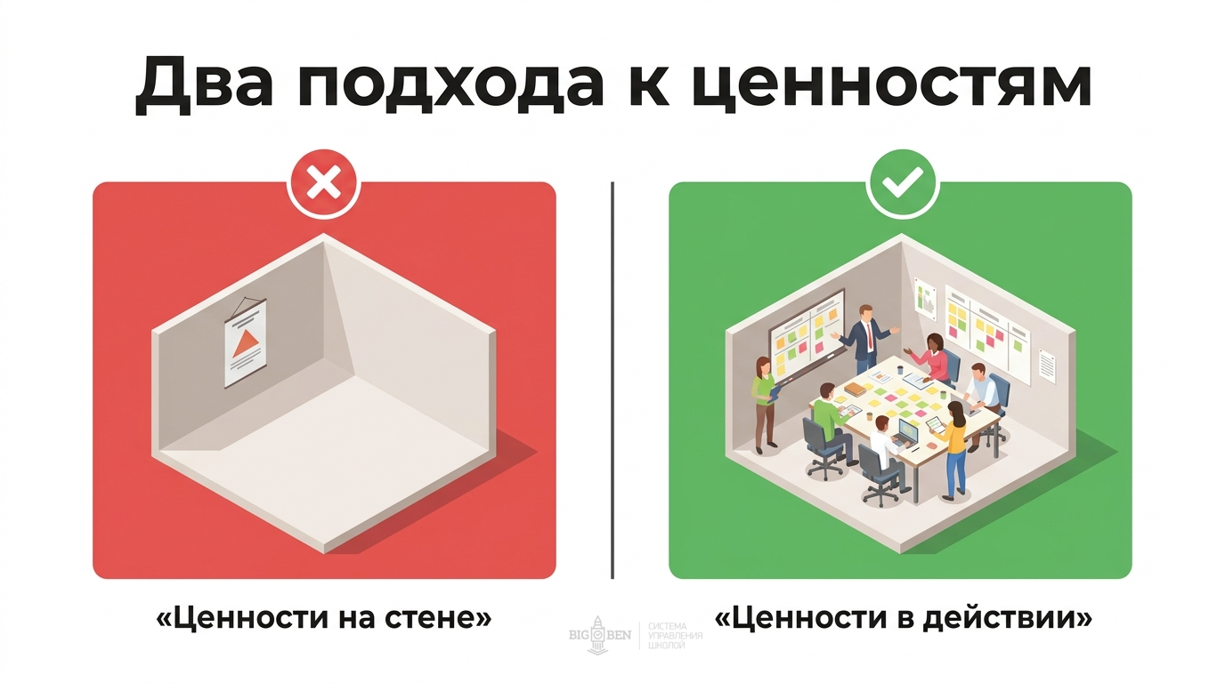 Два подхода к корпоративной культуре: ценности на стене vs ценности в действии — сравнение