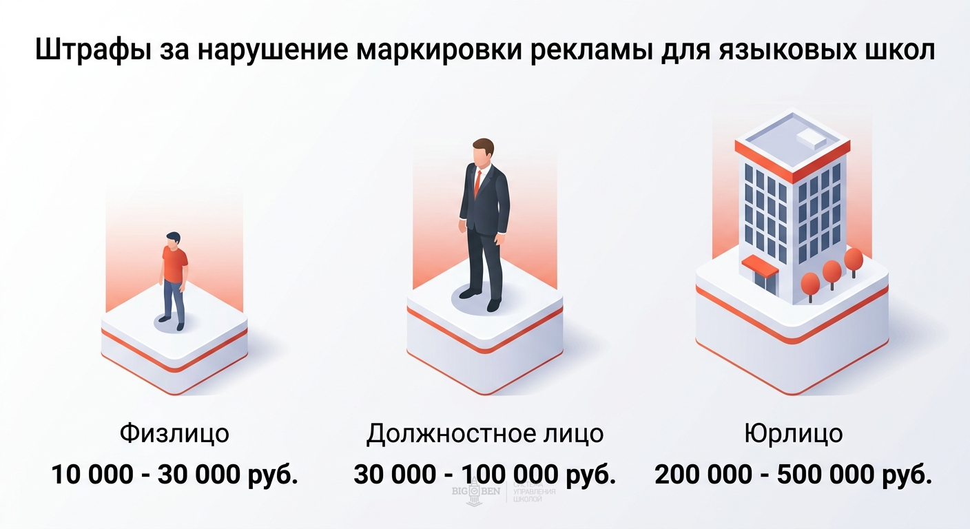 Штрафы за нарушение маркировки рекламы: от 10 000 для физлиц до 500 000 рублей для юрлиц