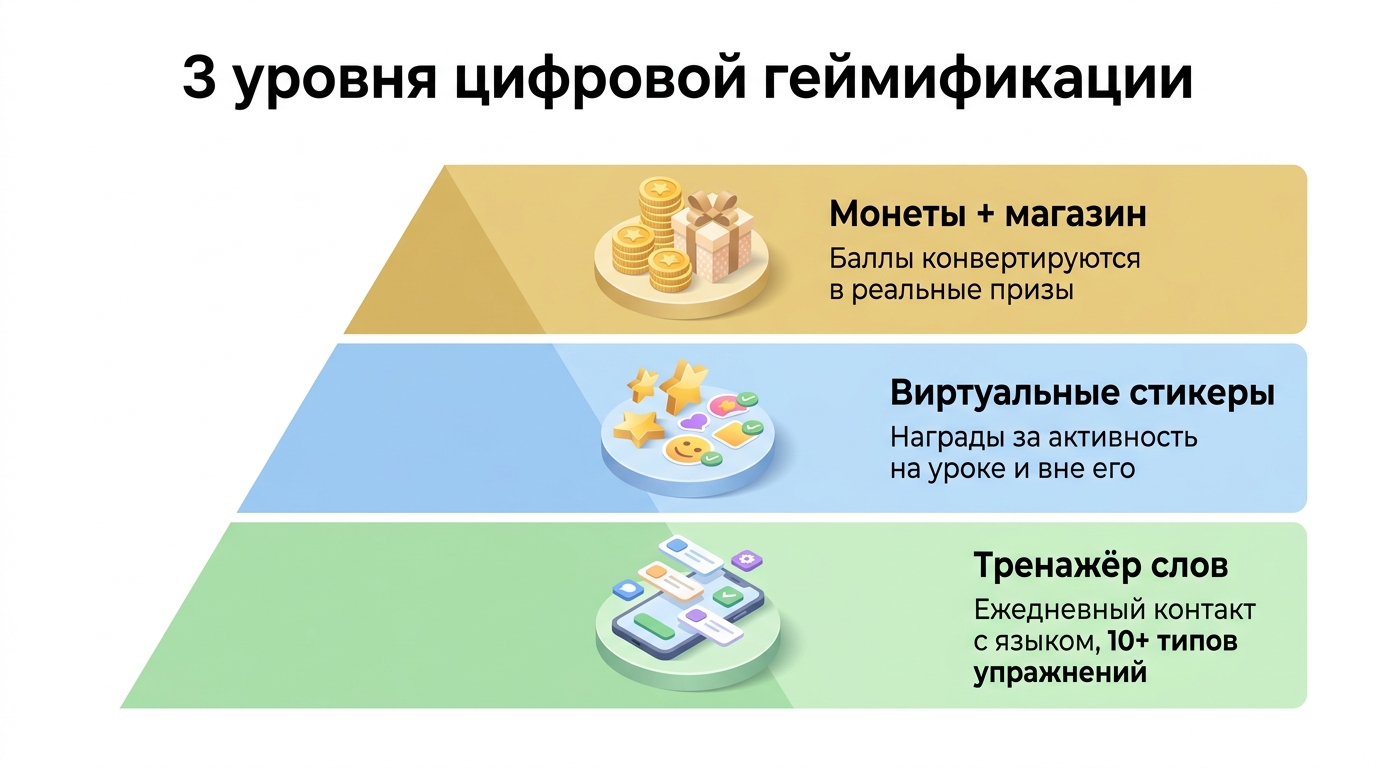 Ребёнок с телефоном: монеты, стикеры, прогресс-бар — геймификация обучения в мобильном приложении