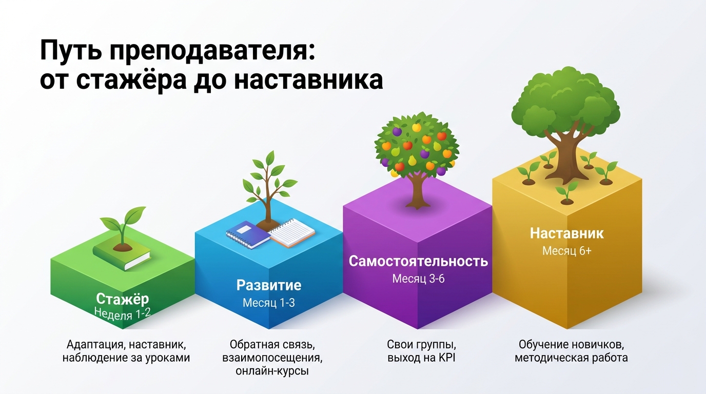 Путь роста преподавателя в языковой школе: от стажёра до наставника
