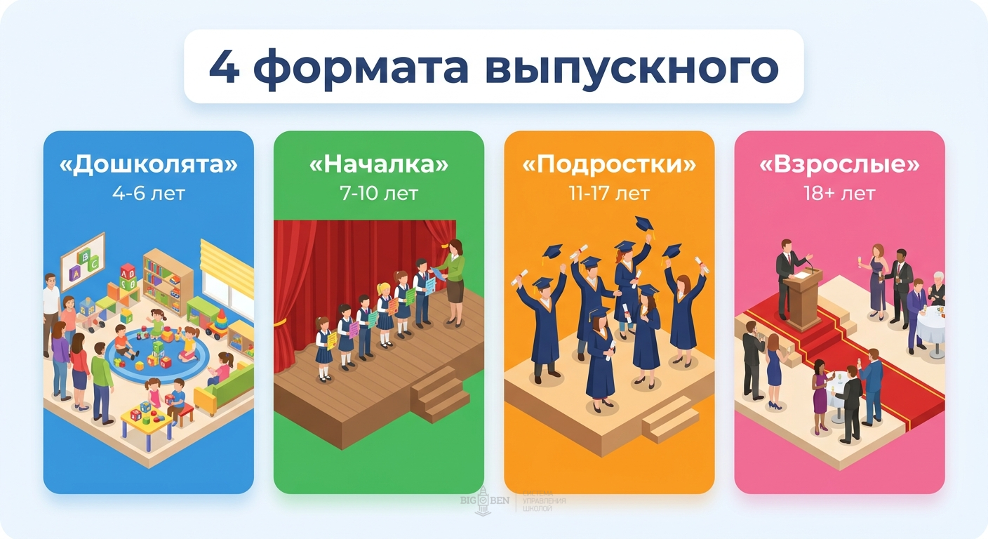 4 формата выпускного в языковой школе по возрастам: дошколята, началка, подростки, взрослые