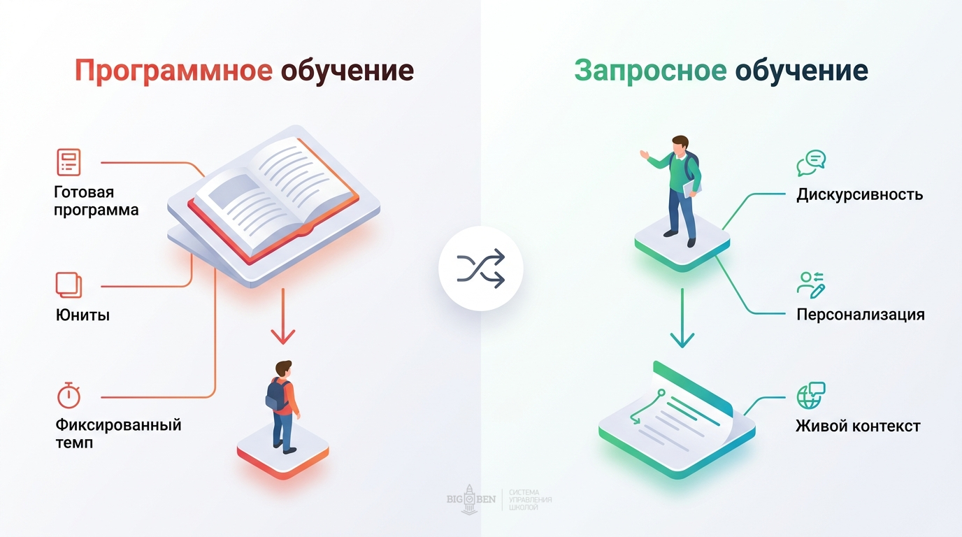 Два подхода к обучению взрослых: программное обучение vs запросное обучение — сравнение векторов