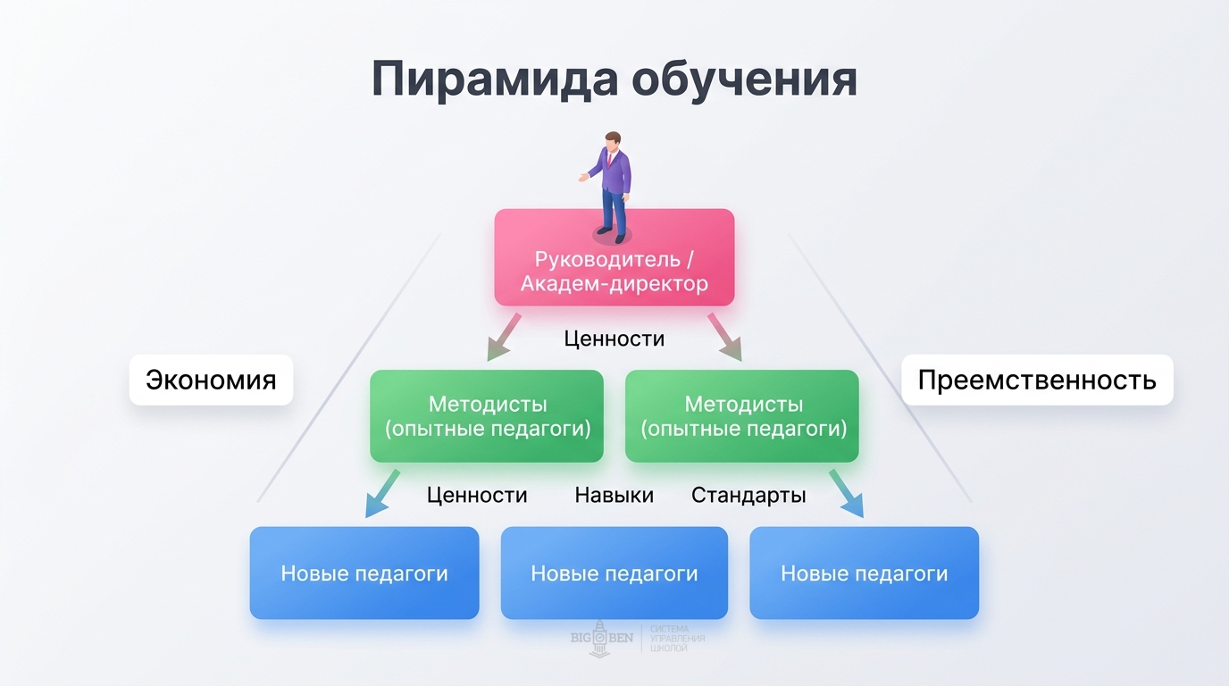 Пирамида обучения в языковой школе: руководитель, методисты, новые педагоги
