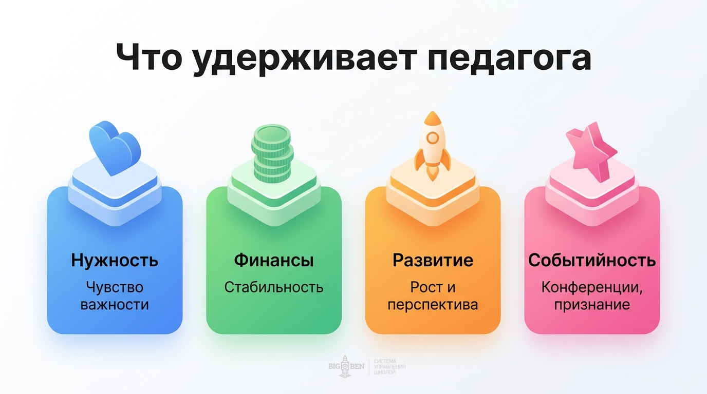 Что удерживает педагога: нужность, финансы, развитие, событийность