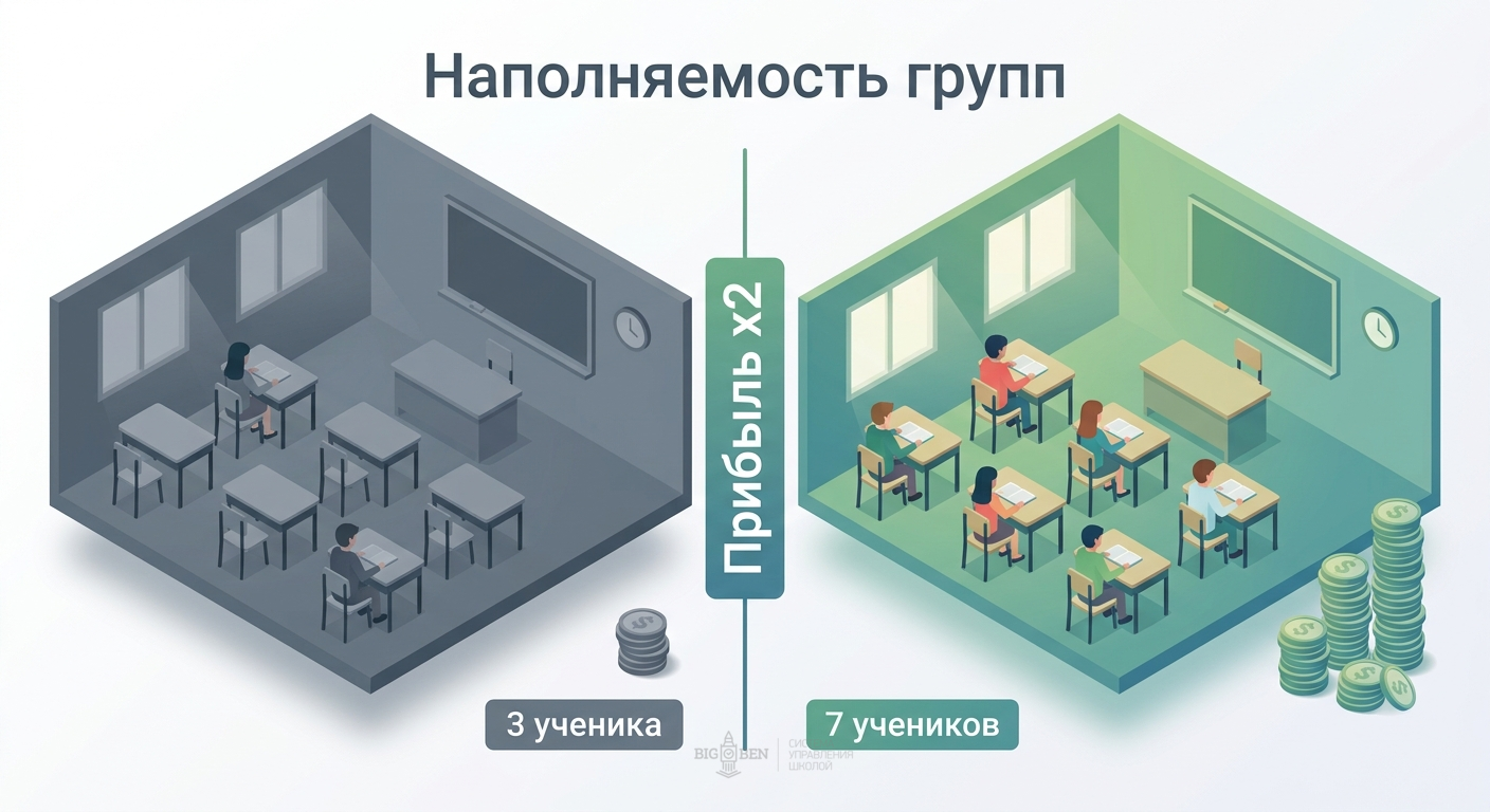 Средняя наполняемость группы: формула расчёта и влияние на прибыль языковой школы