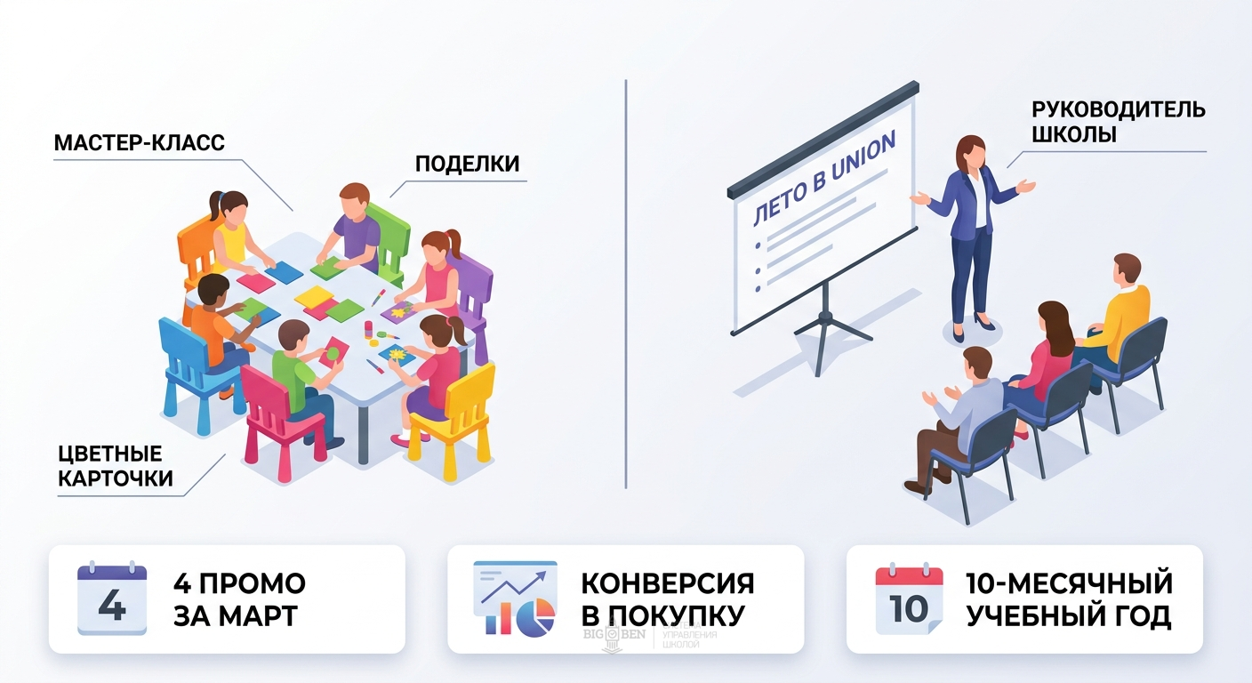 Структура промо-мероприятия: дети занимаются, родители слушают презентацию