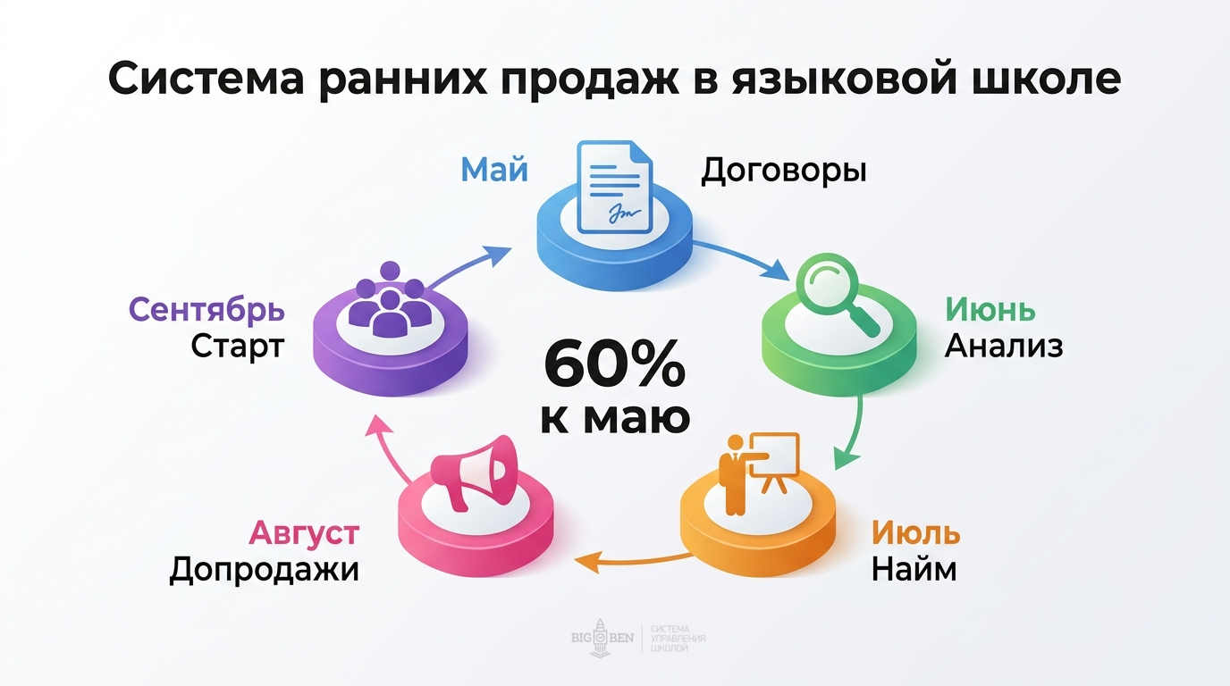 Система ранних продаж: продукт, результат, стимулы, обучение команды — цикл от мая до сентября