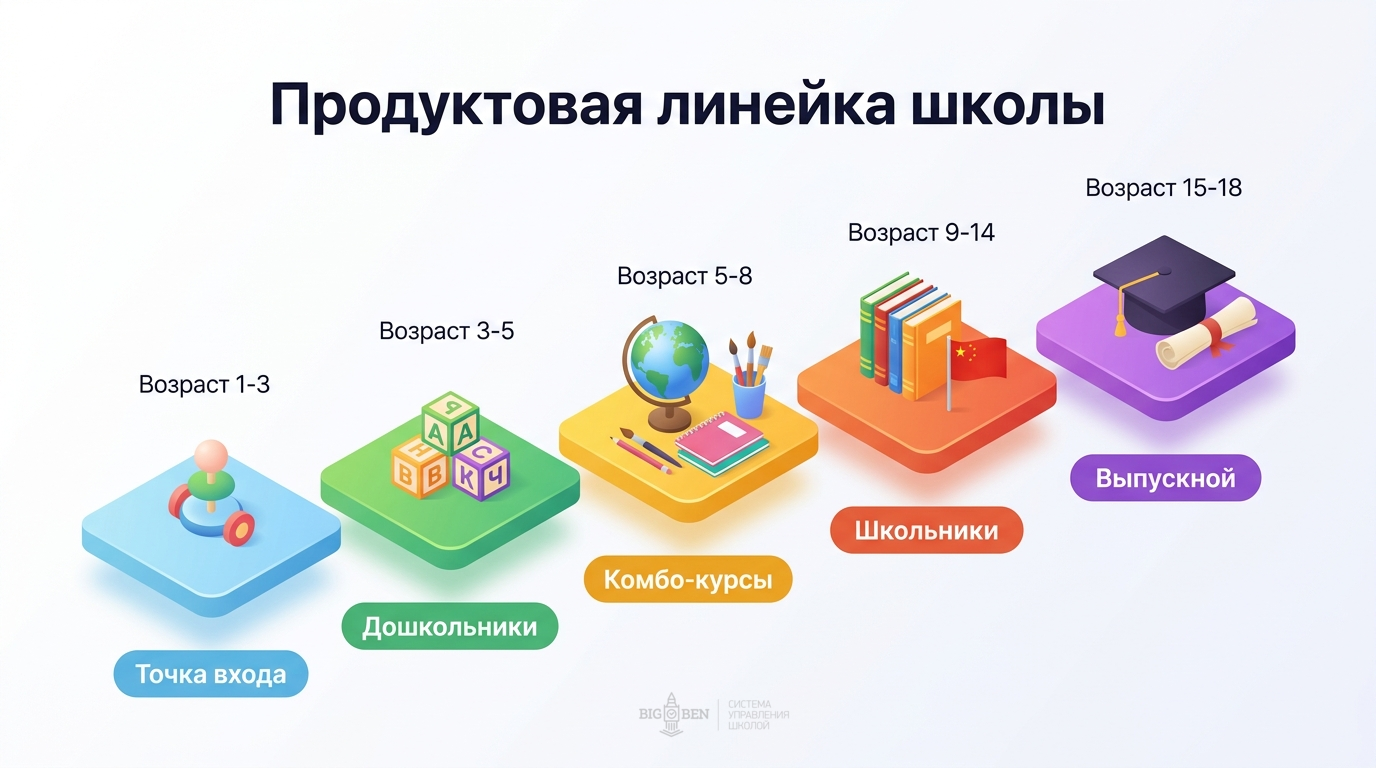 Продуктовая линейка языковой школы: путь ученика от точки входа до выпускного