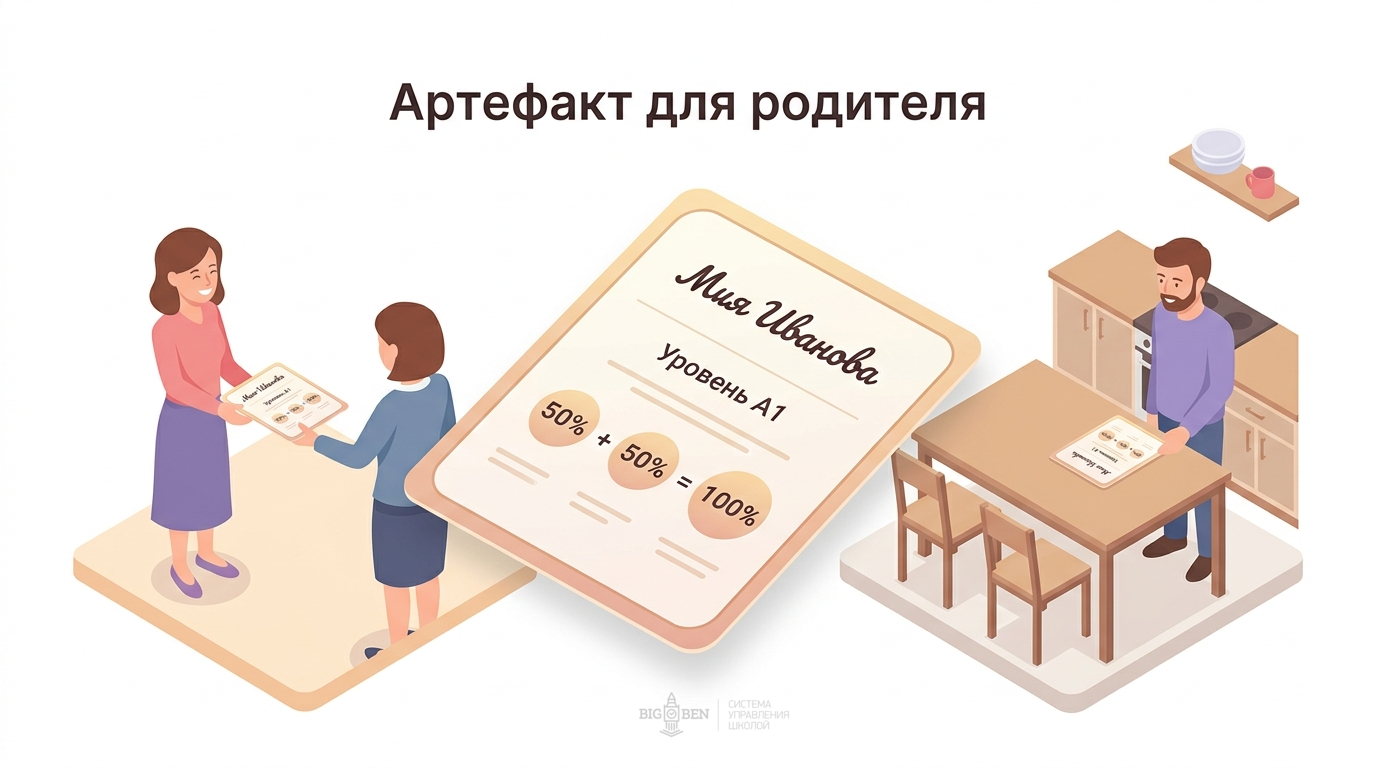 Инфографика: артефакт для родителя — персональная листовка с формулой 50%+50%=100%