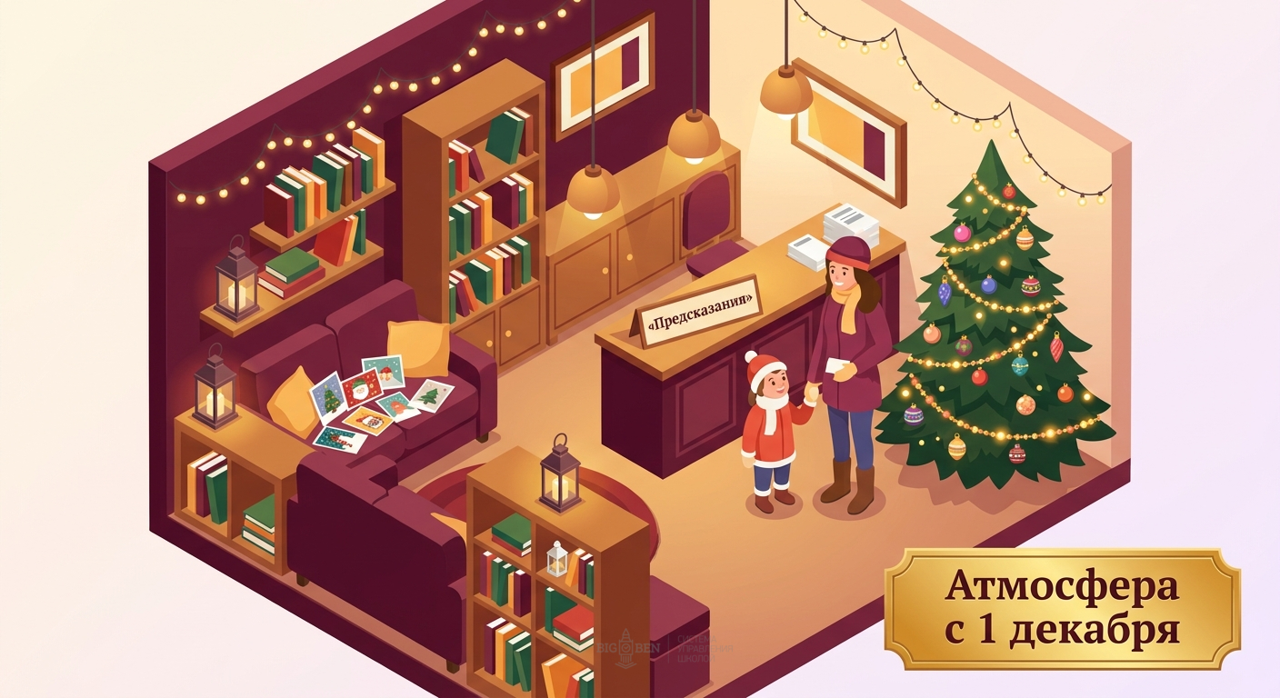 Новогодняя атмосфера в языковой школе: ёлка, украшения, предсказания, Secret Santa