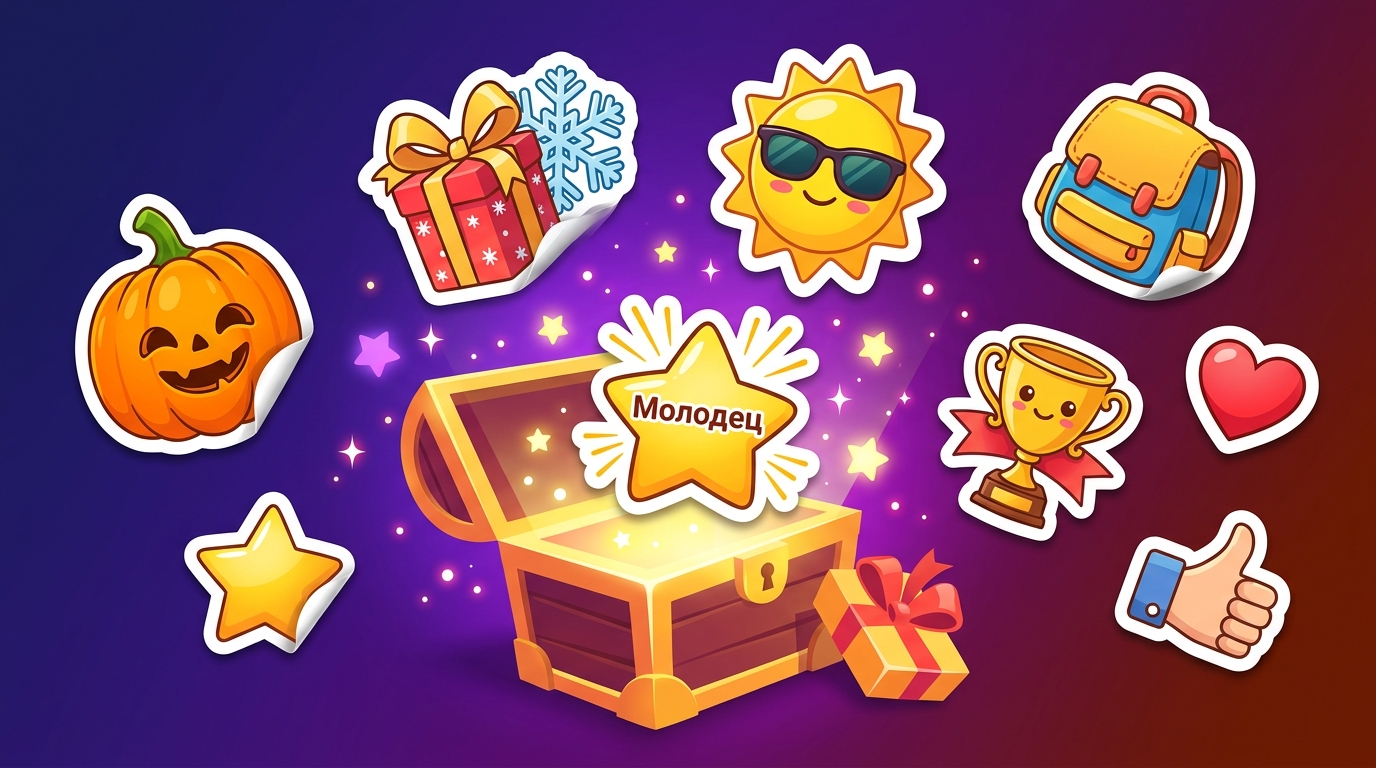 Тематические наборы стикеров — Halloween, Новый год, конец семестра